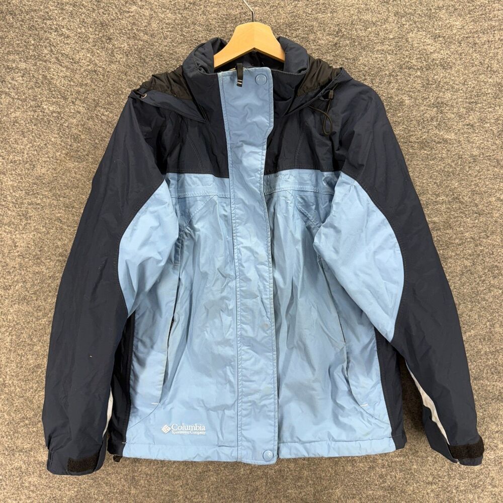 Columbia Jacket Women L Large Blue Full Zip Long Sleeve Lined Hooded Pockets